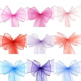 5pcs New Candy Color Satin Silk Cloth Chair Seat Back Bow Belt Band DIY Ribbon Wedding Christmas Party Decoration Supplies