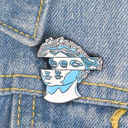 Blue Flower Hair Statue Enamel pin Classic brooches Lapel pins for women girl men Badges Pins up