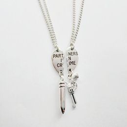 Best Friends Lovers PARTNERS IN CRIME Necklace Gun Bullet Pendant Couple Paired Charms Broken Heart Choker Necklace Bff Jewelry Gift - 58