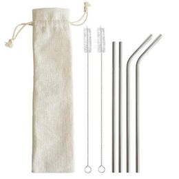 6pcs/set Stainless Steel Straws Sets Reusable Drinking Straws Kit Bent Metal Silver Drinking Straw with Cleaning Brush CCA11223 120setN