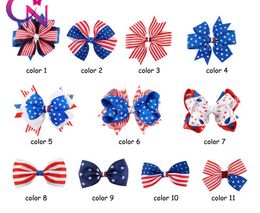 Girls American Flag Hairpins Barrettes Ribbon Bow Hair Clip Independence Day Bow Head Clip Headwear Children Bowknot Hair Accessory EZYQ377