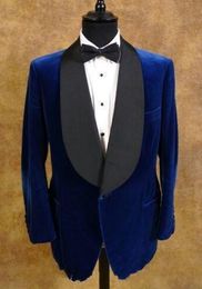 Velvet Mens Wedding Tuxedos Blue Groom Groomsmen Tuxedos Black Shawl Lapel Man Blazers Jacket Excellent 2 Piece Suits(Jacket+Pants+Tie) 1670