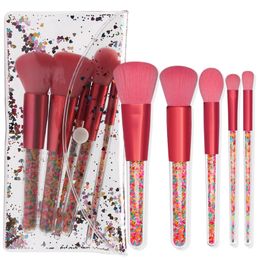 5Pcs/Set Transparent Handle Makeup Brushes Sweet Candy particle Powder Foundation Brush Eyebrow Face Cosmetic Tool Kit GGA2229