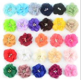 27colors Chiffon Flowers With Pearl Rhinestone Centre Artificial Flower Fabric Flowers Children Hair Accessories Baby Headbands Flower