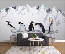 Wdbh 3d Wallpaper Custom Photo Penguin Snow Mountain Hand Drawn Cartoon Background Room Home Decor 3d Wall Murals Wallpaper For Walls 3 D