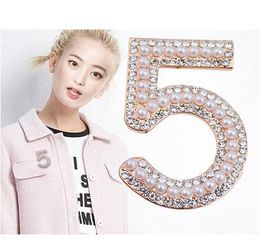 Gold Color/Silver Brooches Letter 5 Full Crystal Rhinestone Brooch Pins For Women Party Flower Number Brooches Jewellery SHU18