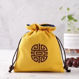 Thicken Portable Travel Velvet Drawstring Bag Jewelry Tea Cup Storage Bag Handmade Tea Set Cotton Linen Bag Bracelet 2pcs/lot