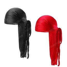 2pcs/lot Men's Silky durag Bandanas Turban hat Wigs Doo Men Satin Durag Biker Headwear Headband Extra Long Tail Du-Rag