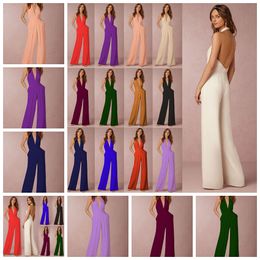 Jumpsuits 2021 Europe United States fashion solid Colour sexy V-neck sleeveless back two-pocket thin body pants Support mixed batch