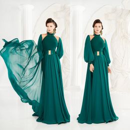 Green Prom Dresses 2019 Chiffon Elegant Halter Neck Evening Formal Dresses With Belt Ladies Party Gowns