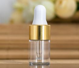 Clear Dropper 2ml 2000pcs Mini Glass Bottle Essential Oil bottle with gold neck white nipple SN2686