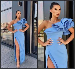 -2020 New Sky Blue One Shoulder Elegante Abendkleider Split Front Cocktailparty Abendkleider Robe De Soiree Elie Saab Kleider