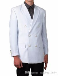 New Arrivals Double Breasted White Groom Tuxedos Peak Lapel Groomsmen Best Man Blazer Mens Wedding Suits (Jacket+Pants+Tie) D:345