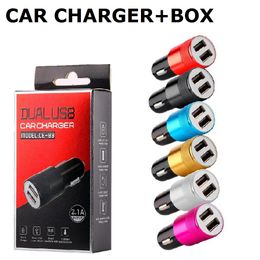 Universal Dual usb ports Car charger Aluminium Alloy 2.1A Auto power adapter for Samsung android phone mp3 pc gps with box