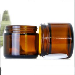 60ml Clear/Brown Glass Cosmetic Jar Pot - 60g Skin Care Cream Refillable Bottle Cosmetic Container for Travel Packing