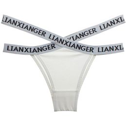 Soft Ice Silk Thong Sexy Panties Sports Letter print Cross strap Underwear Women's G-String Underpants Bikini Low Waist