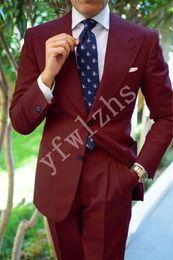 Popular Two Buttons Groomsmen Peak Lapel Groom Tuxedos Men Suits Wedding/Prom Best Man Blazer ( Jacket+Pantst+Tie) Y86