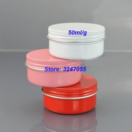 50ml/g Round Aluminium Pink Hand Cream Jar, 50cc Red Metal Cosmetic Cream Container, Empty White Tin Cases for Handmade Soap
