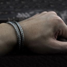 S925 Sterling Silber Vintage Handgemachte Seil Kette Männer Armband Edlen Schmuck 925 Solide Thai Silber Kiel Kette Armreif Männlich Punk kabel Ketten