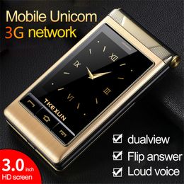 Luxury Unlocked 2010 3G WCDMA Cell Phones Flip Phone TKEXUN G10-1 Dual touch Screen 3.0 Inch Telephone SOS Quick Dial FM Radio Old Man MobilePhone