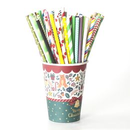 Colourful Paper Straws Stripe Wave Point Solid for Wedding Party Event Juice Cocktail Drinking Straws HHA1153