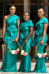 One Shoulder Mermaid Long Bridesmaids Dresses Custom Made Robe De Bridesmaids Prom Party Gowns African Style