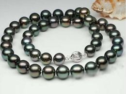 Noble gift women silver brooch Jewellery 17 inch Natural 9-10mm black fresh water pearl necklace beads Jewellery making