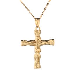 Gold Color Cross Pendant Necklace Trendy Women INRI Jesus Crucifix Christianity Cross Jewely