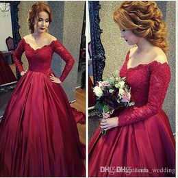 2019 New Burgundy Long Sleeves Prom Dress Cheap V-neck Arabic Formal Holidays Wear Evening Party Gown Custom Made Plus Size