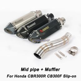 For Honda CBR300R CB300F 2011-2018 Motorcycle Exhaust System Connecting Pipe Middle Pipe with Muffler Tips Escape