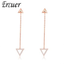 triangle gold earrings UK - ERLUER J-Korea Long Drop Earrings For Women Girls Triangle Shape Charm Crystal Zircon Pendant Dangle Silver Rose Gold Earring Party