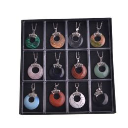 Nostalgia pendant men and women retro novelty popular simple new necklace natural crystal semi-precious stone chakra gem amulet lucky coin donut charm