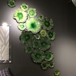 Modern Lotus Leaf Plate Arts Lamps Style Murano Flower Hanging Plates Wall Art for Hotel Shop Restaurant Home Decoaration