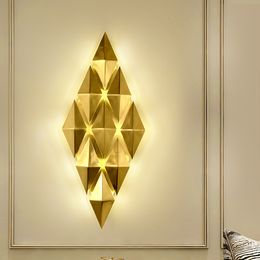 Modern Designer Gold Rhombus Wall Lamps Living Room Bedroom Bedside Light Luxury Hotel Aisle Corridor LED Wall Sconce