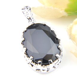 Negro Onyx natural oval facetadas colgantes LuckyShine de plata 925 joyería para las mujeres colgantes del collar envío P0007