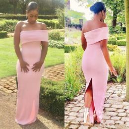 Wholesale- Cheap Strapless Mermaid Pink Bridesmaid Floor Length African Plus Size Back Split Maid Of Honor Dresses