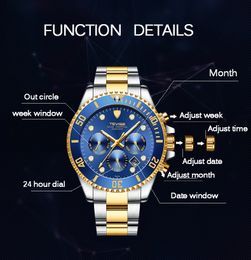 2024 TEVISE Fashion Automatic Mens Watches Stainless Steel Men Mechanical Mristwatch Date Week Display Male Clock with Box