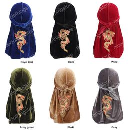 New China fashion animal Print Men's dragon pattern velvet Durags Bandanas Headwear Men DuRag Turban Hat Headband Hair Accessories Waves Cap