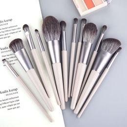 New 12pcs Gray Makeup Brushes Set Foundation Powder Blush Bronzer Eyeshadow Brush Soft Hair Professional Make up Brush Beauty Cosmetic Tools