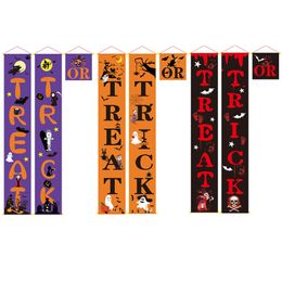 Trick or Treat Halloween Porch Sign Banner for Front Door or Indoor Home Decor Welcome Signs Couplet Halloween Decorations JK1909XB