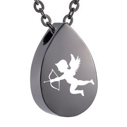 Teardrop Urn Necklaces for Ashes Stainless Steel for Women Men,Cremation Jewelry for Ashes,Love Angel Cupid Waterdrop Necklace Gift Keepsake