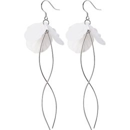 Nuovi simpatici orecchini in argento sterling 925 con petali di petali di conchiglie bianche Orecchini pendenti pendenti a forma di onda geometrica lunga per le donne
