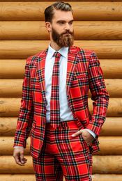 Coloured Grid Groom Tuxedos Notch Lapel Men Wedding Tuxedo Fashion Men Jacket Blazer Men Dinner/Darty Suit Custom Made(Jacket+Pants+Tie) 1289