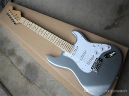 Factory Custom Silver Electric Guitar with 3 Pickups,White Pickguard,Maple Fretboard,Chrome Hardwares,Offer Customised