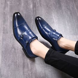 double monk strap shoes men business shoes leather pointed italian oxford shoes for men fashion chaussure classique homme herenschoenen 2019