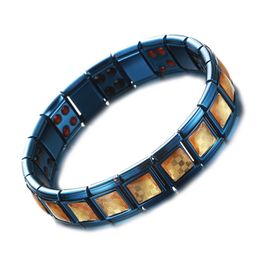 New Fashion Stainless Steel Blue Gold foil Design Energy Health Germanium Magnetic Bracelet For Men Women Male Arthritis Therapy Bracelets