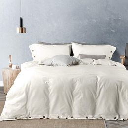 NEW White Quilt Cover Set 3 Piece Soft Bed Set with Button Closure Duvet Cover Pillowcase Home Textile Bedding