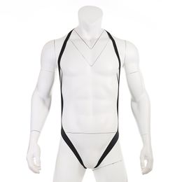 Gay Men's Sexy Open BuBodysuit Lingerie Leotard Hollow Out Strap Jumpsuit Mankini Halter Wrestling Exotic Underwear Costume