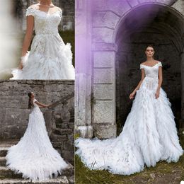 Ari Villoso A-line Wedding Dresses V-neck Sleeveless Ruched Tulle Elegant Bridal Gown Appliqued Lace Sweep Train Robes De Mariée