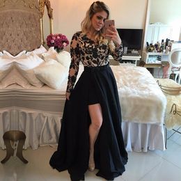 New Elegant Applqiues Lace Long Sleeve Evening Dress Cheap Chiffon Party Gown vestidos de festa longo